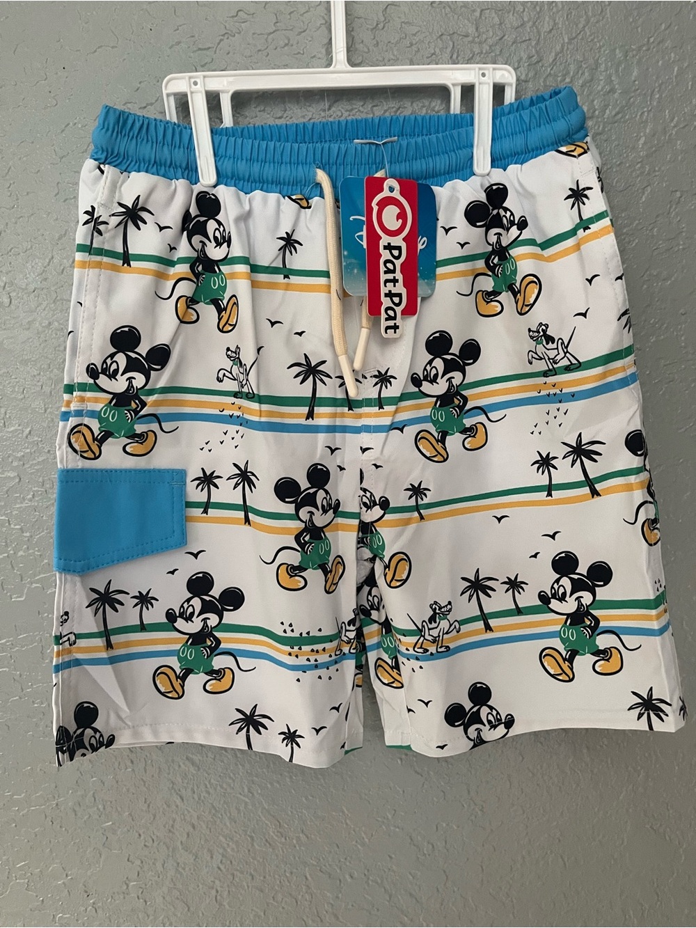 PatPat White & Blue Boys' Mickey Print Swim Shorts 6-7 kids